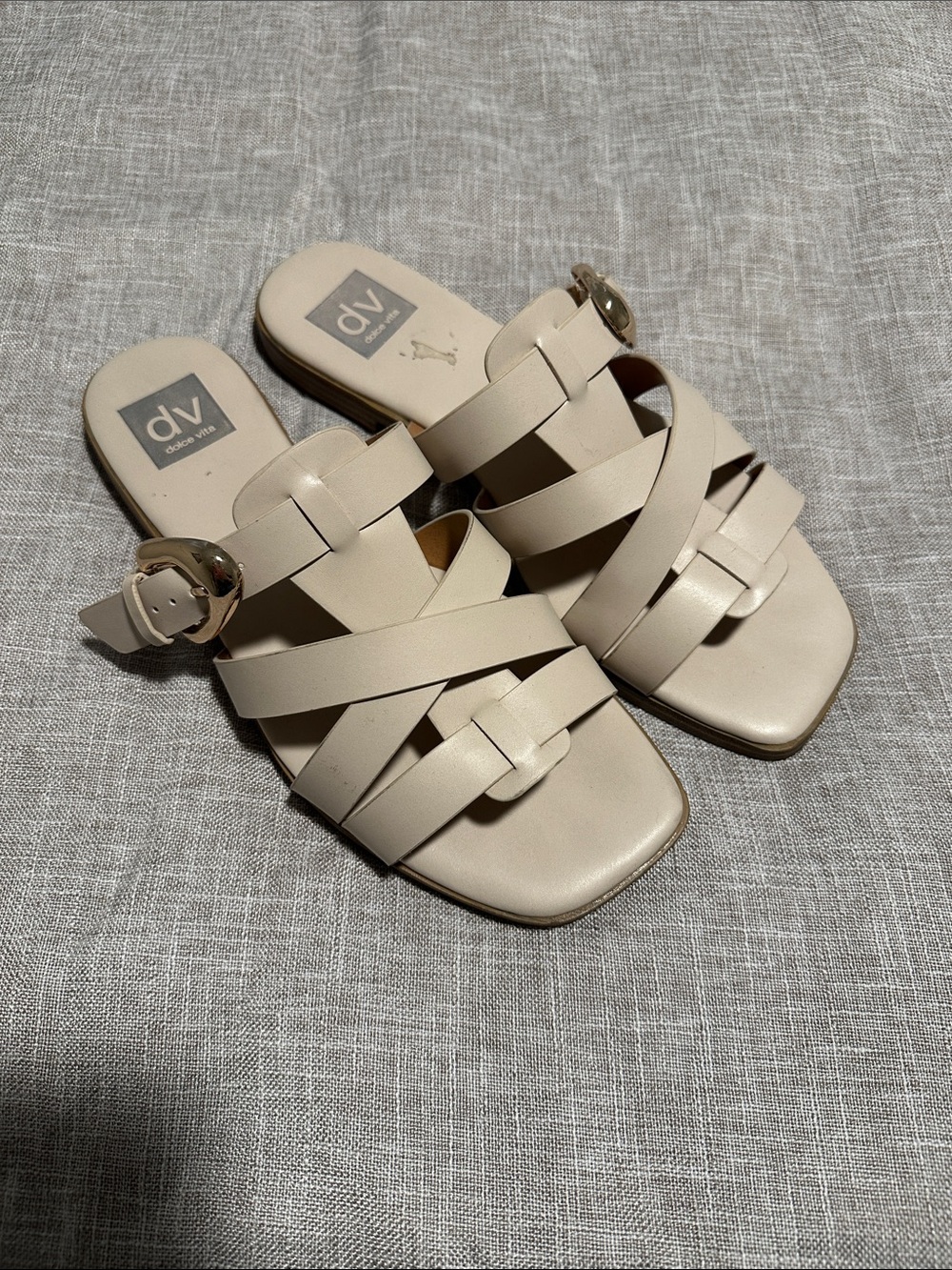 DV by Dolce Vita Beige Woven Buckle Slide Mules